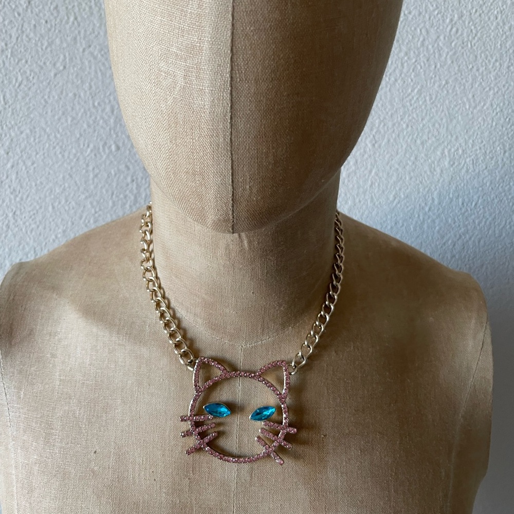 Betsey Johnson Pink and Blue Cat Jewelry Set